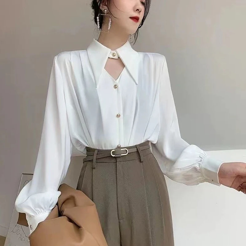 Women's Blouse Long Sleeve Blouses Buckle Washed Button Classic Style Solid Color display picture 4