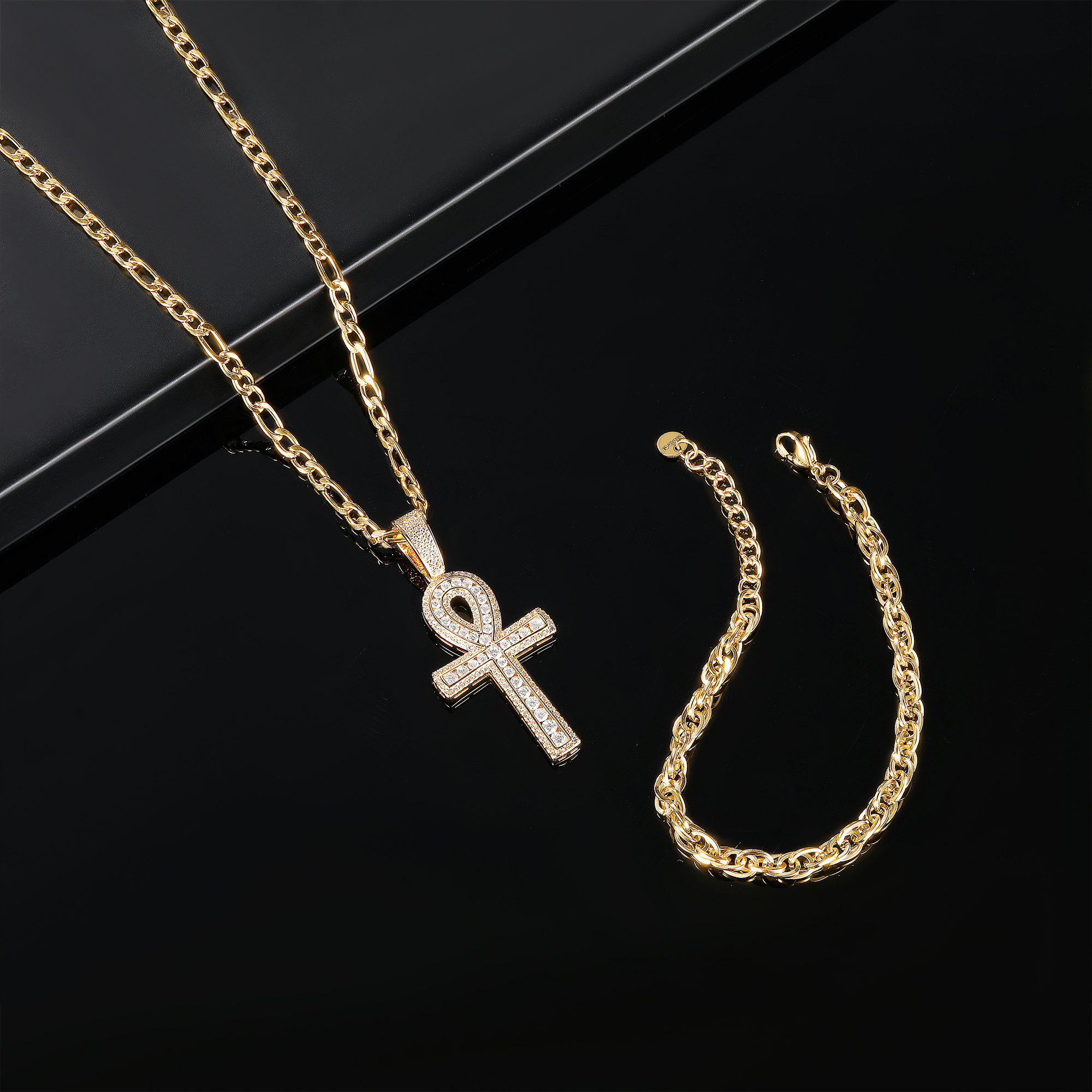 304 Stainless Steel 18K Gold Plated Elegant Glam Luxurious Plating Inlay Cross Zircon Jewelry Set display picture 2
