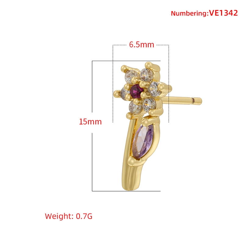 1 Pair Elegant Lady Petal Plating Inlay Copper Zircon 18K Gold Plated Ear Studs display picture 8