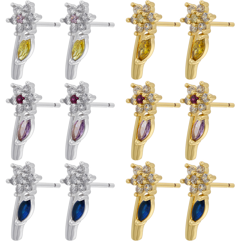 1 Pair Elegant Lady Petal Plating Inlay Copper Zircon 18K Gold Plated Ear Studs display picture 7