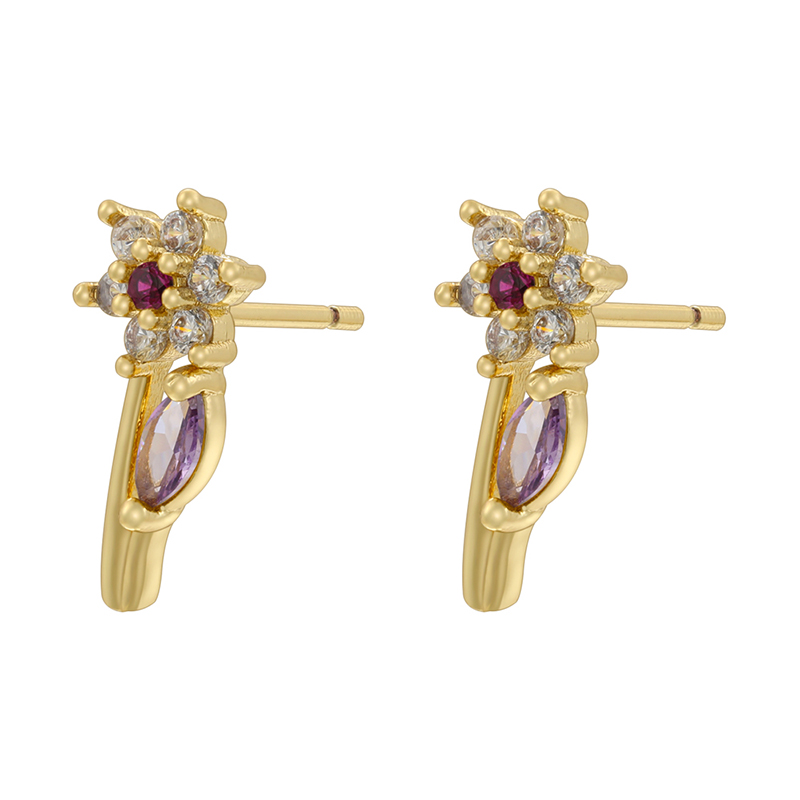 1 Pair Elegant Lady Petal Plating Inlay Copper Zircon 18K Gold Plated Ear Studs display picture 5