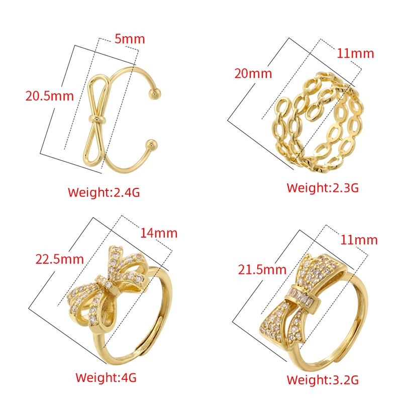 Copper 18K Gold Plated IG Style Simple Style Classic Style Hollow Out Inlay Bow Knot Zircon Open Rings display picture 10