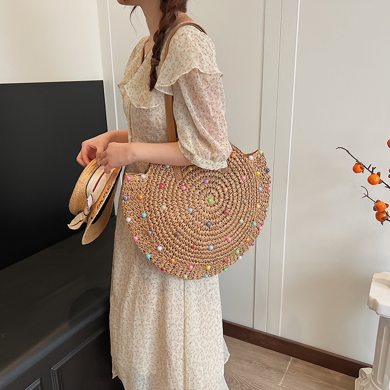 Women's Medium Straw Solid Color Vacation Beach Weave Zipper Shoulder Bag Tote Bag Straw Bag display picture 8