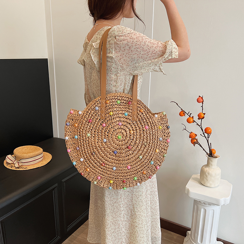 Women's Medium Straw Solid Color Vacation Beach Weave Zipper Shoulder Bag Tote Bag Straw Bag display picture 3