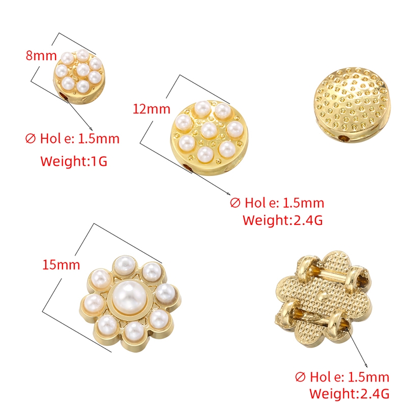 1 Piece Diameter 12mm Diameter 15mm Diameter 8mm Copper Artificial Pearls 18K Gold Plated Round Flower Polished Beads display picture 4
