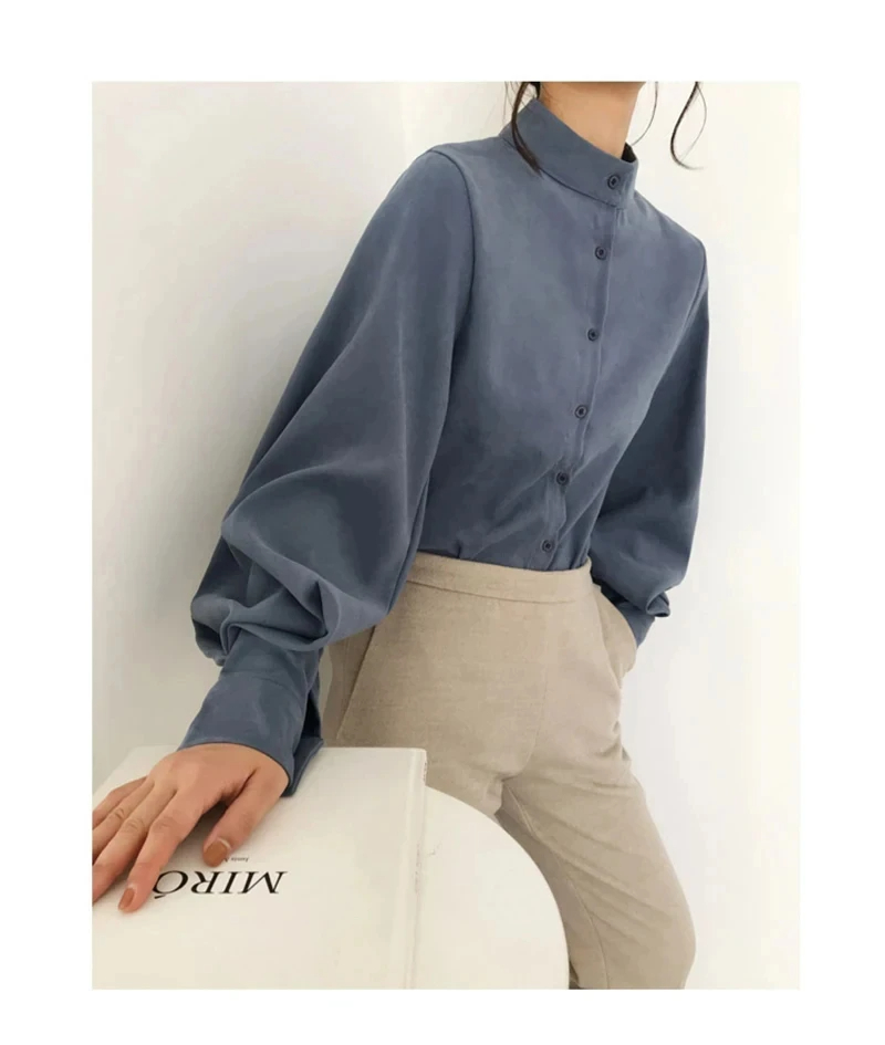 Women's Blouse Long Sleeve Blouses Washed Button Simple Style Solid Color display picture 12