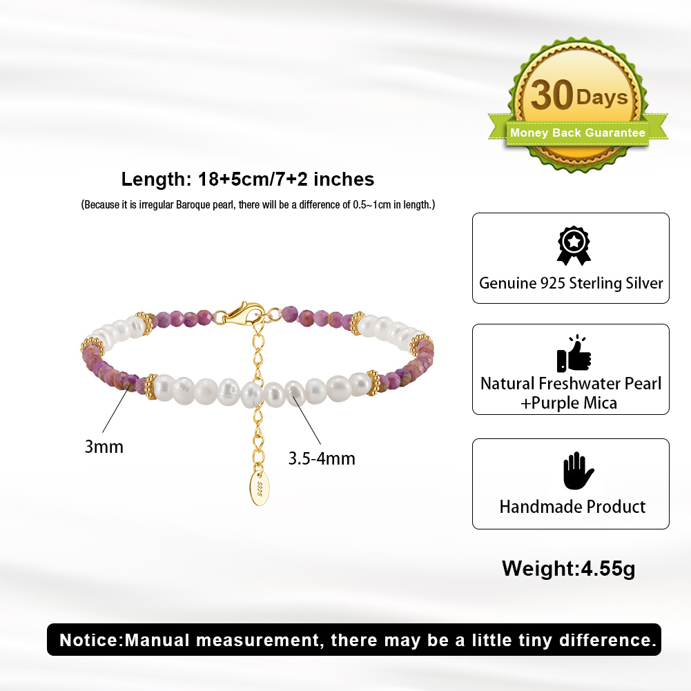 Freshwater Pearl Sterling Silver Elegant Beaded Solid Color Bracelets display picture 21