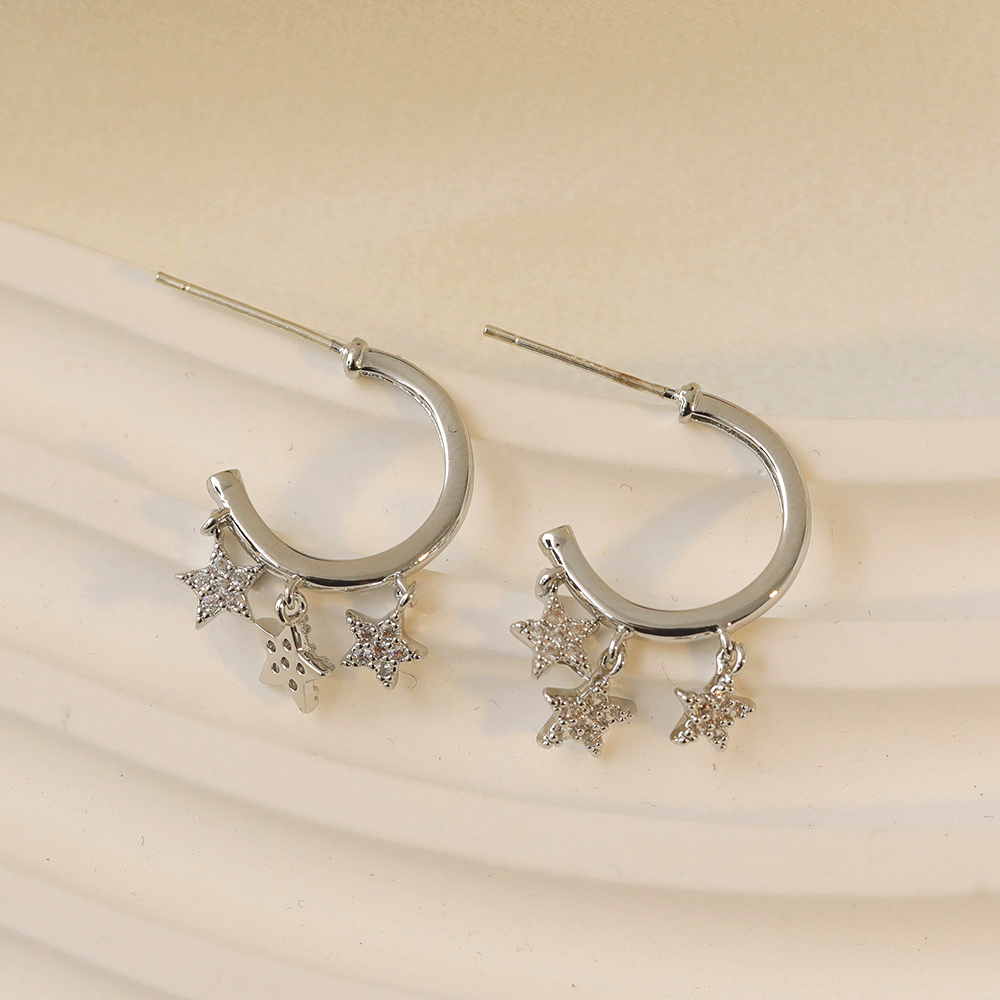 1 Pair Vacation Simple Style Star Plating Inlay Copper Rhinestones 18K Gold Plated Dangling Earrings display picture 4