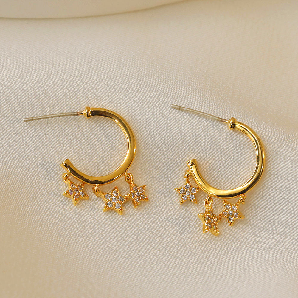 1 Pair Vacation Simple Style Star Plating Inlay Copper Rhinestones 18K Gold Plated Dangling Earrings display picture 5