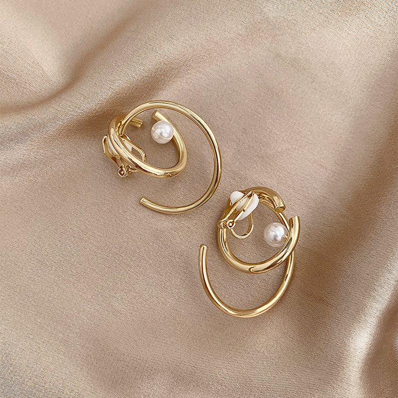 1 Paire Luxueux Style Simple Couleur Unie Placage Incruster Alliage Perles Artificielles Plaqué Or Boucles D'Oreilles display picture 5