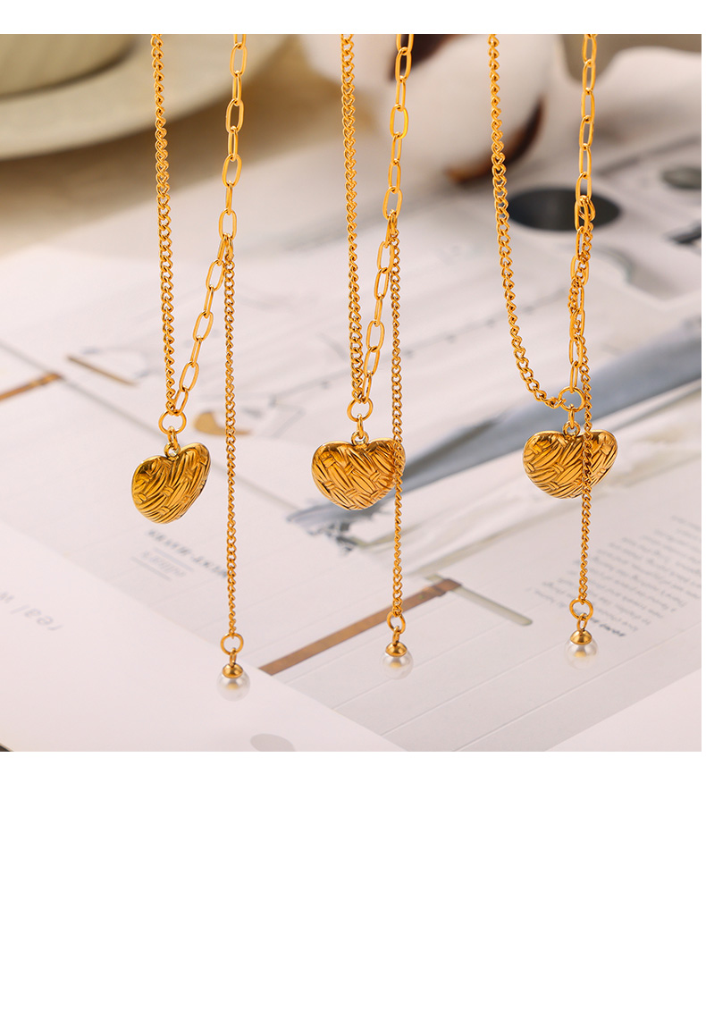 Titan Stahl 18 Karat Vergoldet Elegant Einfacher Stil Überzug Carving Runden Herzform Künstliche Perlen Halskette Mit Anhänger display picture 3