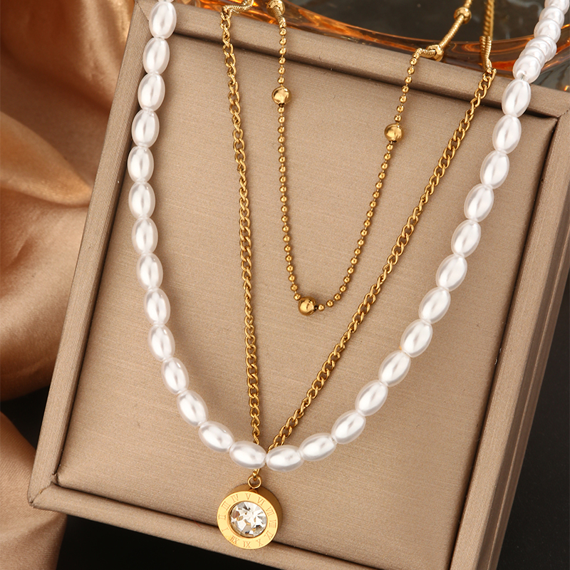 316L Stainless Steel  18K Gold Plated Vintage Style Commute Plating Inlay Devil's Eye Heart Shape Lock Turquoise Rhinestones Pearl Layered Necklaces display picture 9