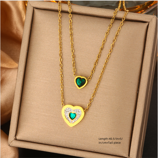 316L Stainless Steel  18K Gold Plated Vintage Style Commute Plating Inlay Devil's Eye Heart Shape Lock Turquoise Rhinestones Pearl Layered Necklaces display picture 2