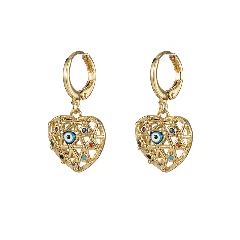 Brass Casual Elegant Luxurious Inlay Round Heart Shape Zircon Rings Earrings display picture 3