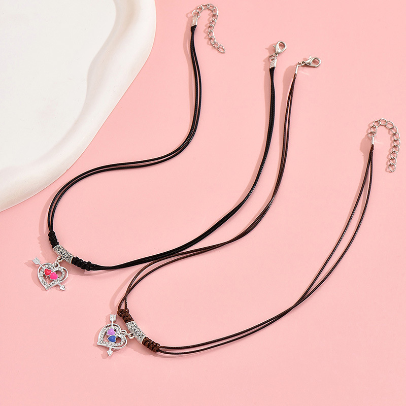 Wholesale Jewelry Simple Style Classic Style Heart Shape Alloy Zinc Alloy Rhinestones Inlay Pendant Necklace display picture 4