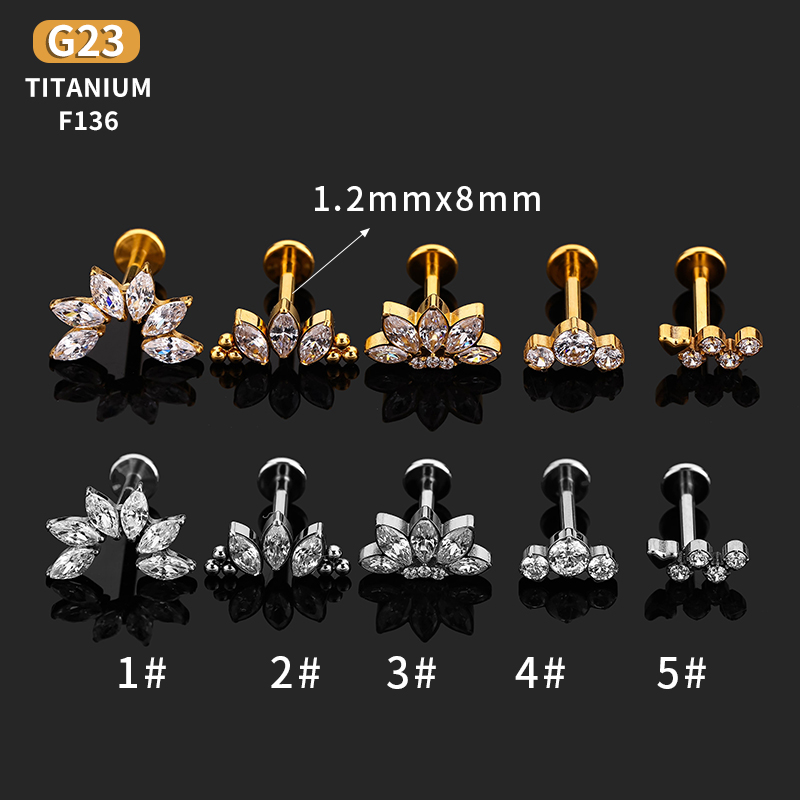 1 Piece Nose Rings & Studs Simple Style Snake Titanium Alloy Flowers Zircon Lip Rings Ear Cartilage Rings & Studs display picture 5