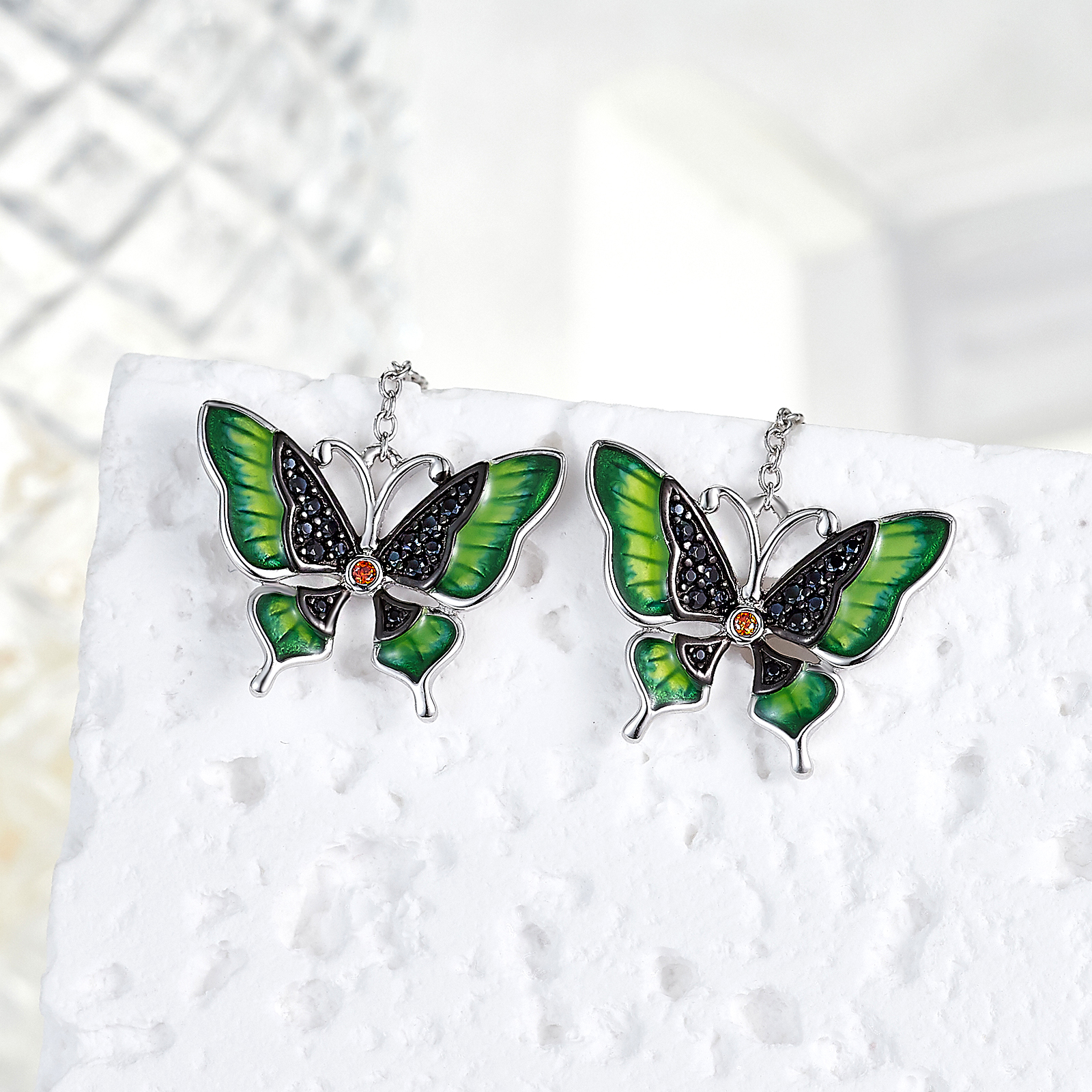 1 Pair Elegant Sweet Pastoral Butterfly Enamel Plating Inlay Sterling Silver Zircon Rhodium Plated Drop Earrings display picture 4