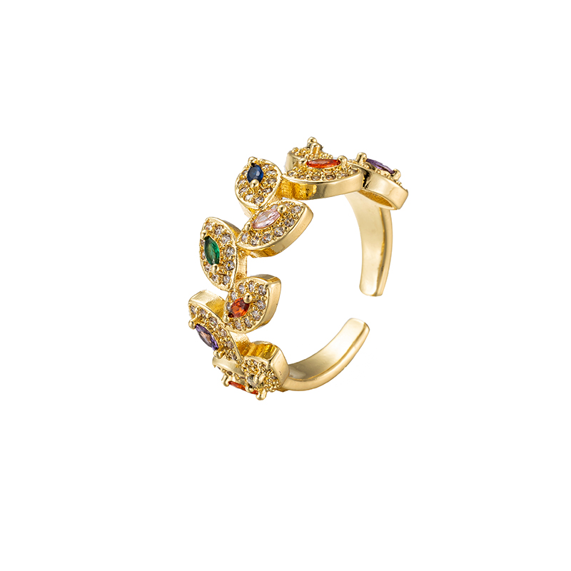 Brass Casual Elegant Luxurious Asymmetrical Irregular Round Leaves Zircon Rings display picture 2