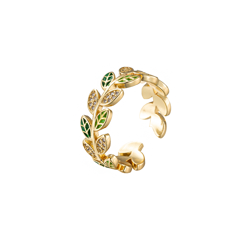 Brass Casual Elegant Luxurious Asymmetrical Irregular Round Leaves Zircon Rings display picture 3