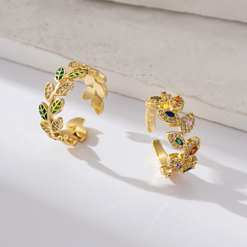 Brass Casual Elegant Luxurious Asymmetrical Irregular Round Leaves Zircon Rings display picture 6