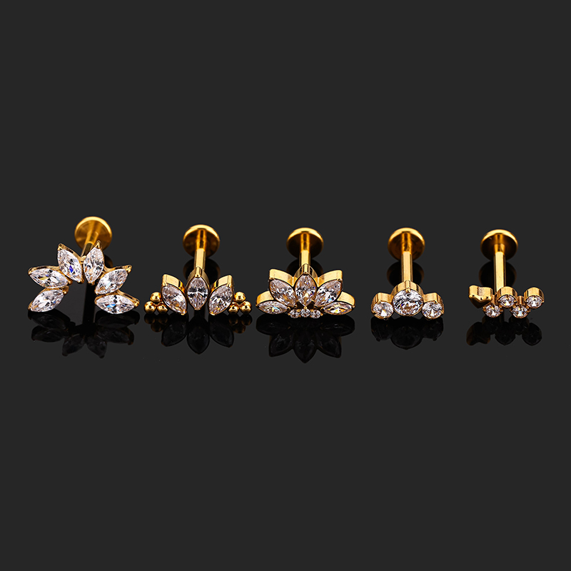 1 Piece Nose Rings & Studs Simple Style Snake Titanium Alloy Flowers Zircon Lip Rings Ear Cartilage Rings & Studs display picture 9