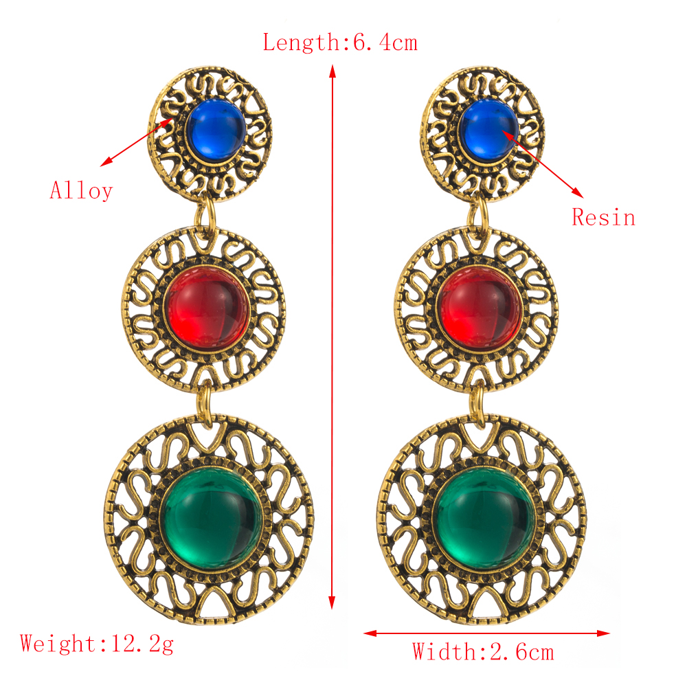 1 Pair Casual Modern Style Classic Style Round Hollow Out Inlay Alloy Resin Resin 18K Gold Plated Drop Earrings Ear Studs display picture 2