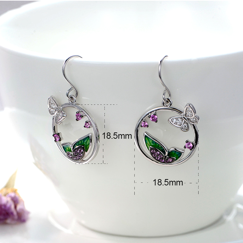 1 Pair Elegant Lady Sweet Butterfly Enamel Inlay Sterling Silver Zircon Drop Earrings display picture 4