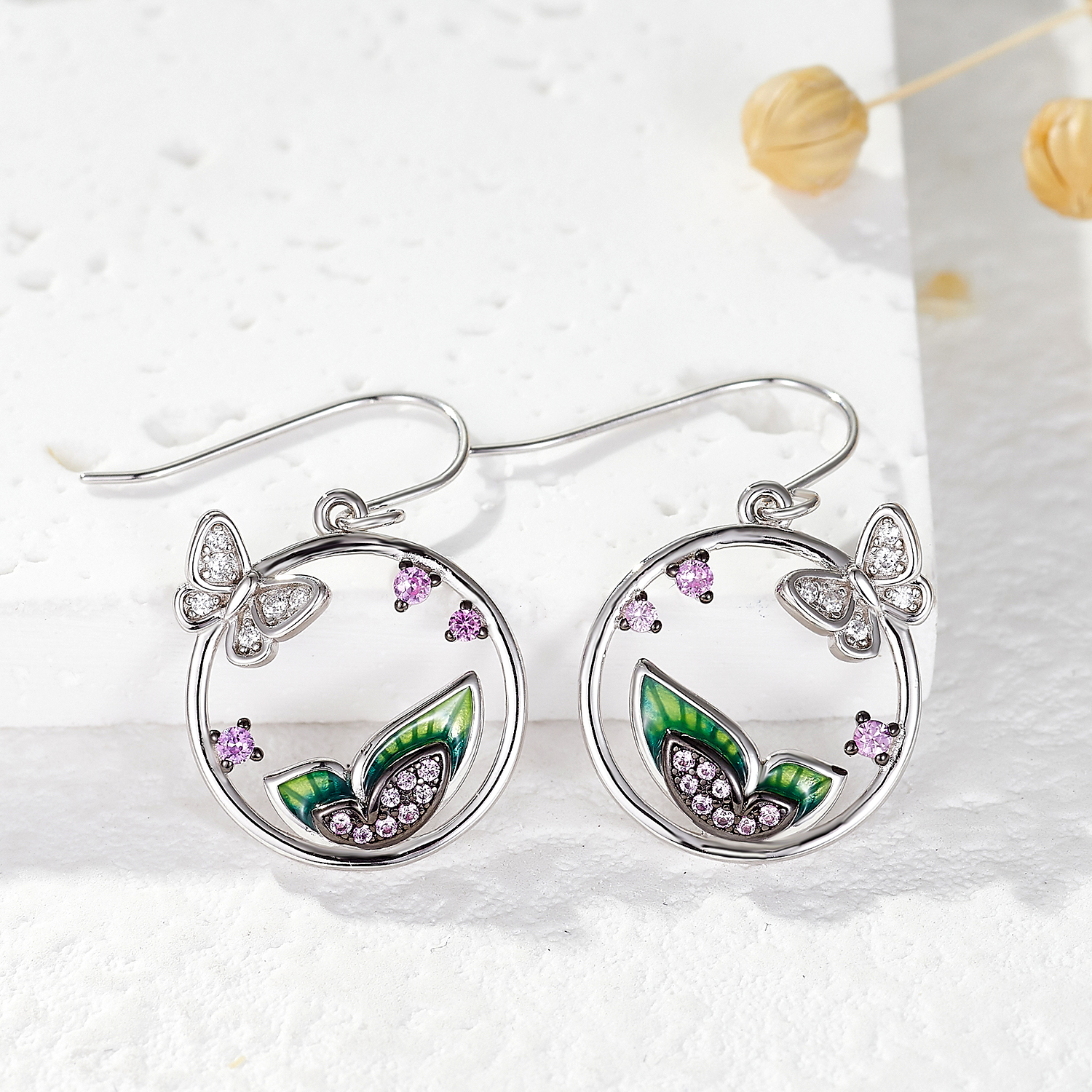 1 Pair Elegant Lady Sweet Butterfly Enamel Inlay Sterling Silver Zircon Drop Earrings display picture 3