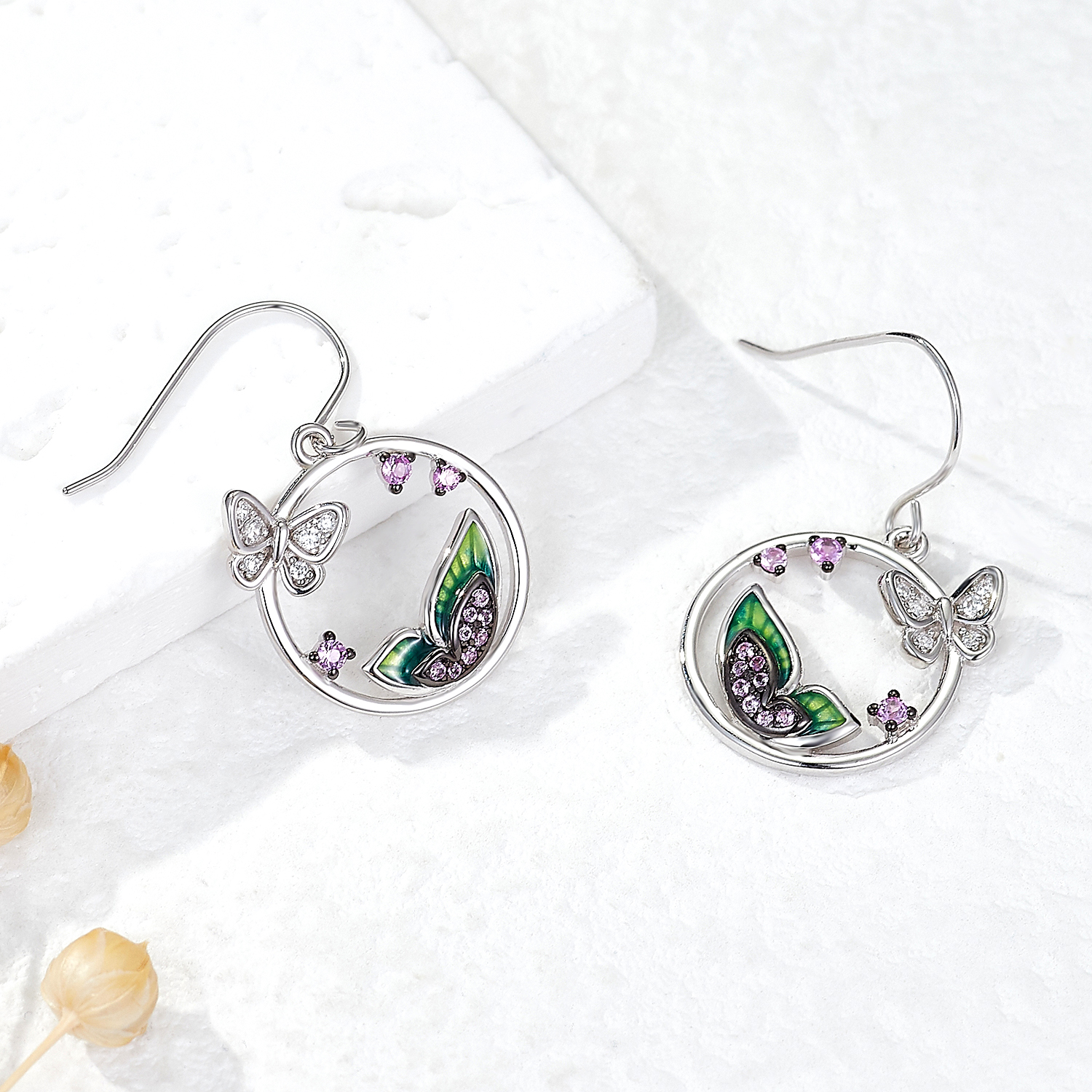 1 Pair Elegant Lady Sweet Butterfly Enamel Inlay Sterling Silver Zircon Drop Earrings display picture 1