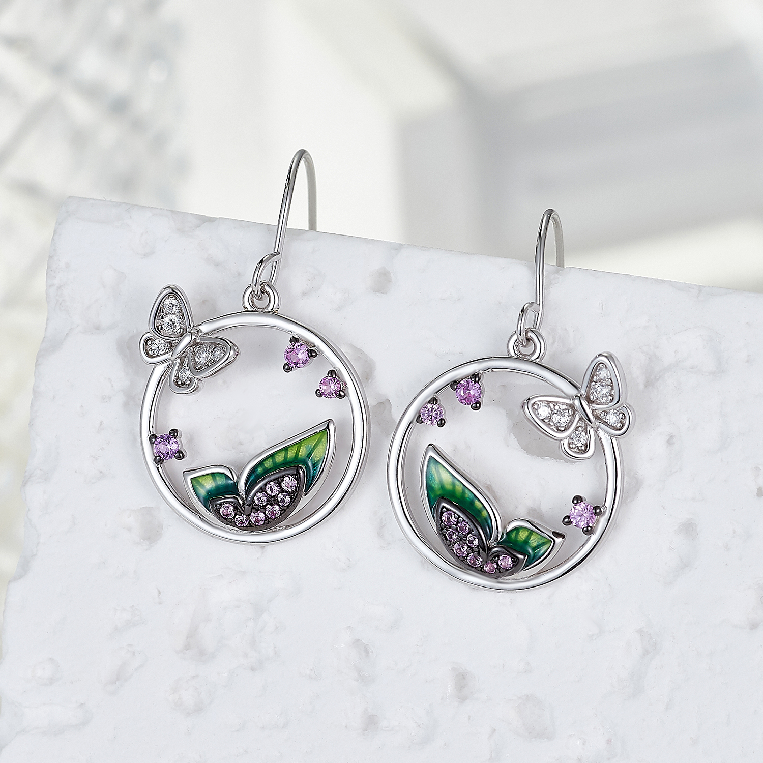 1 Pair Elegant Lady Sweet Butterfly Enamel Inlay Sterling Silver Zircon Drop Earrings display picture 2