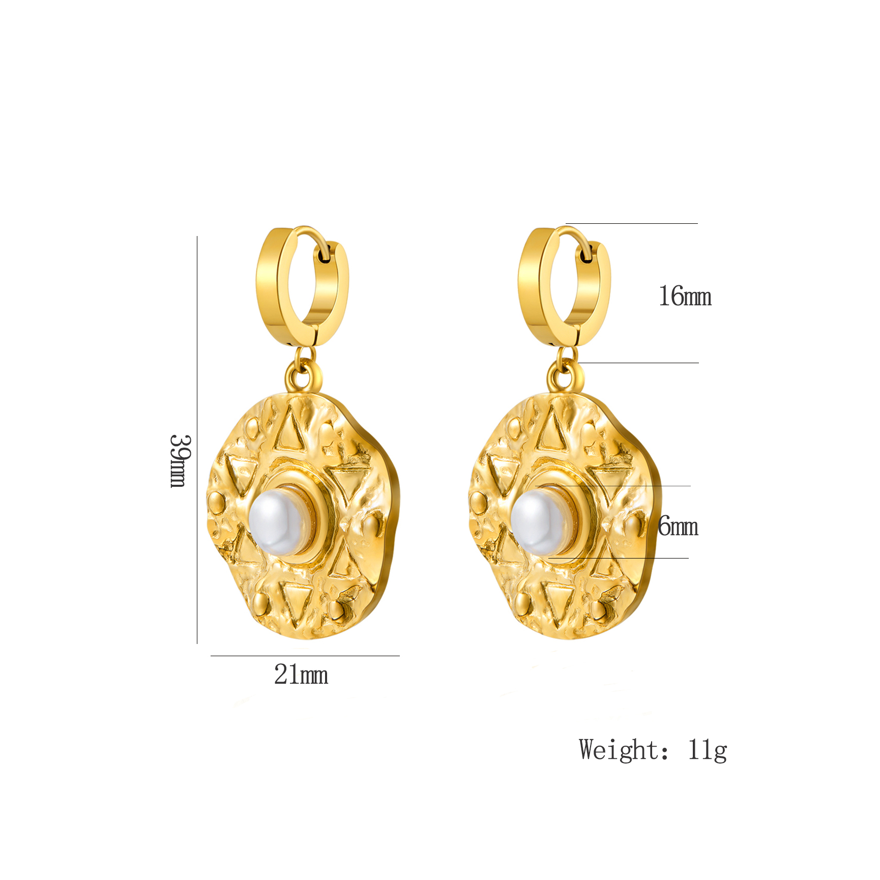 1 Pair Vintage Style Exaggerated Asymmetrical Quadrilateral Flower Plating Inlay 304 Stainless Steel Artificial Pearls 18K Gold Plated Ear Studs display picture 22