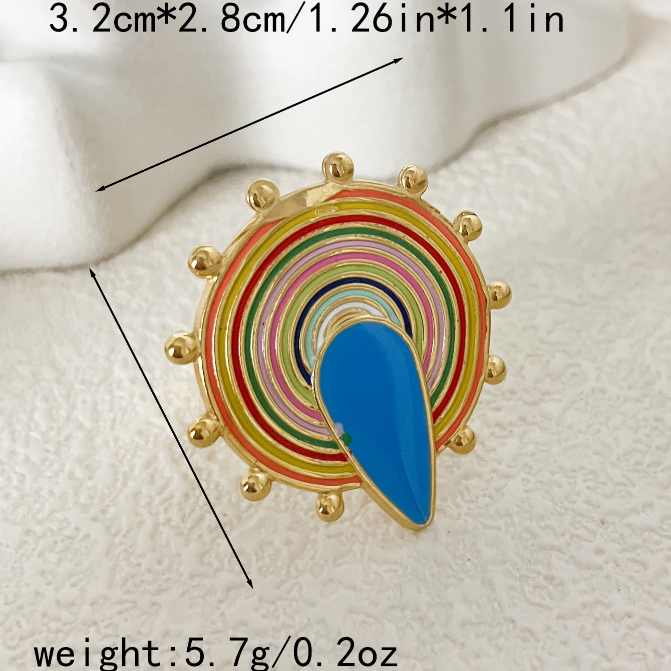304 Stainless Steel Gold Plated Modern Style Sweet Asymmetrical Enamel Plating Round Water Droplets Turquoise Open Rings display picture 7