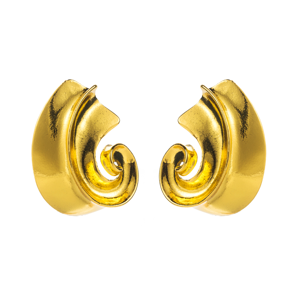 1 Pair Exaggerated French Style Sector Spiral Alloy 18K Gold Plated Ear Studs display picture 10