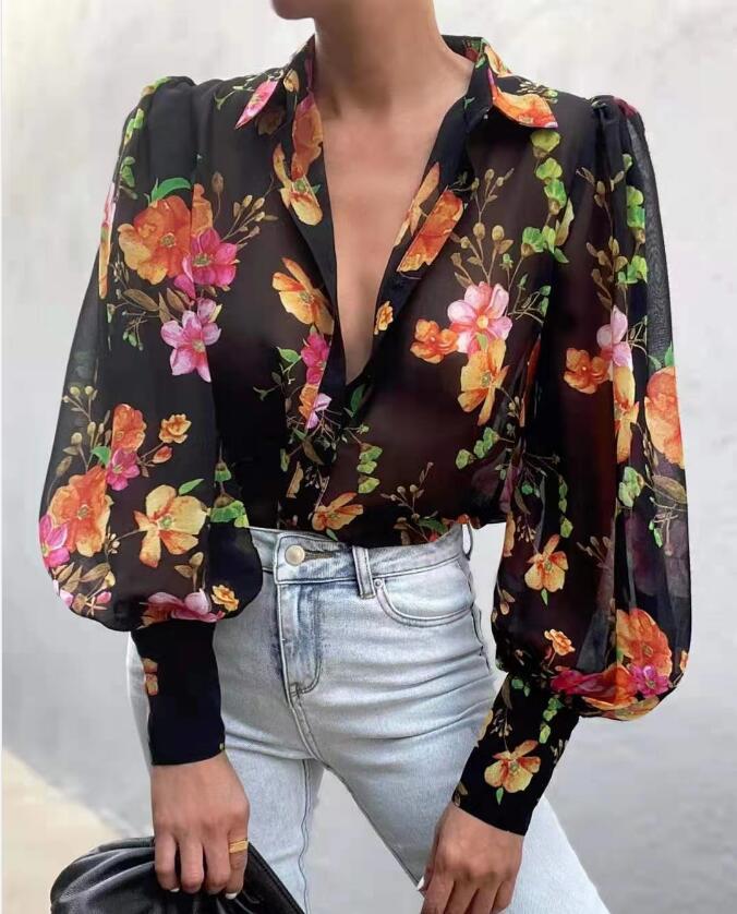 Women's Blouse Long Sleeve Blouses Printing Streetwear Flower Leopard display picture 4
