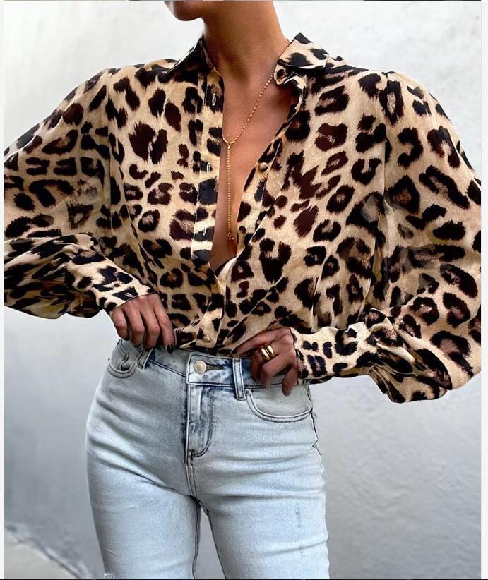 Women's Blouse Long Sleeve Blouses Printing Streetwear Flower Leopard display picture 6