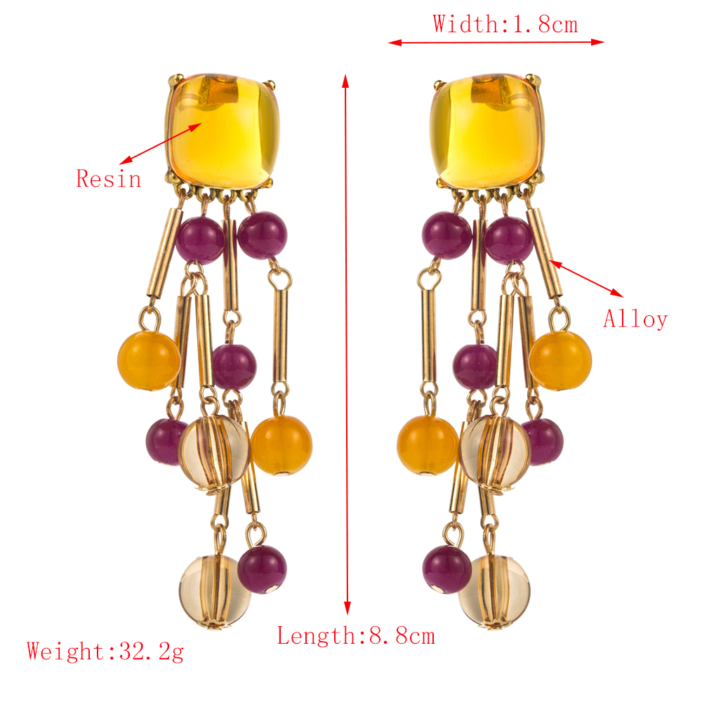 1 Pair Retro Vacation Bohemian Tassel Beaded Tassel Alloy Resin 18K Gold Plated Drop Earrings display picture 1