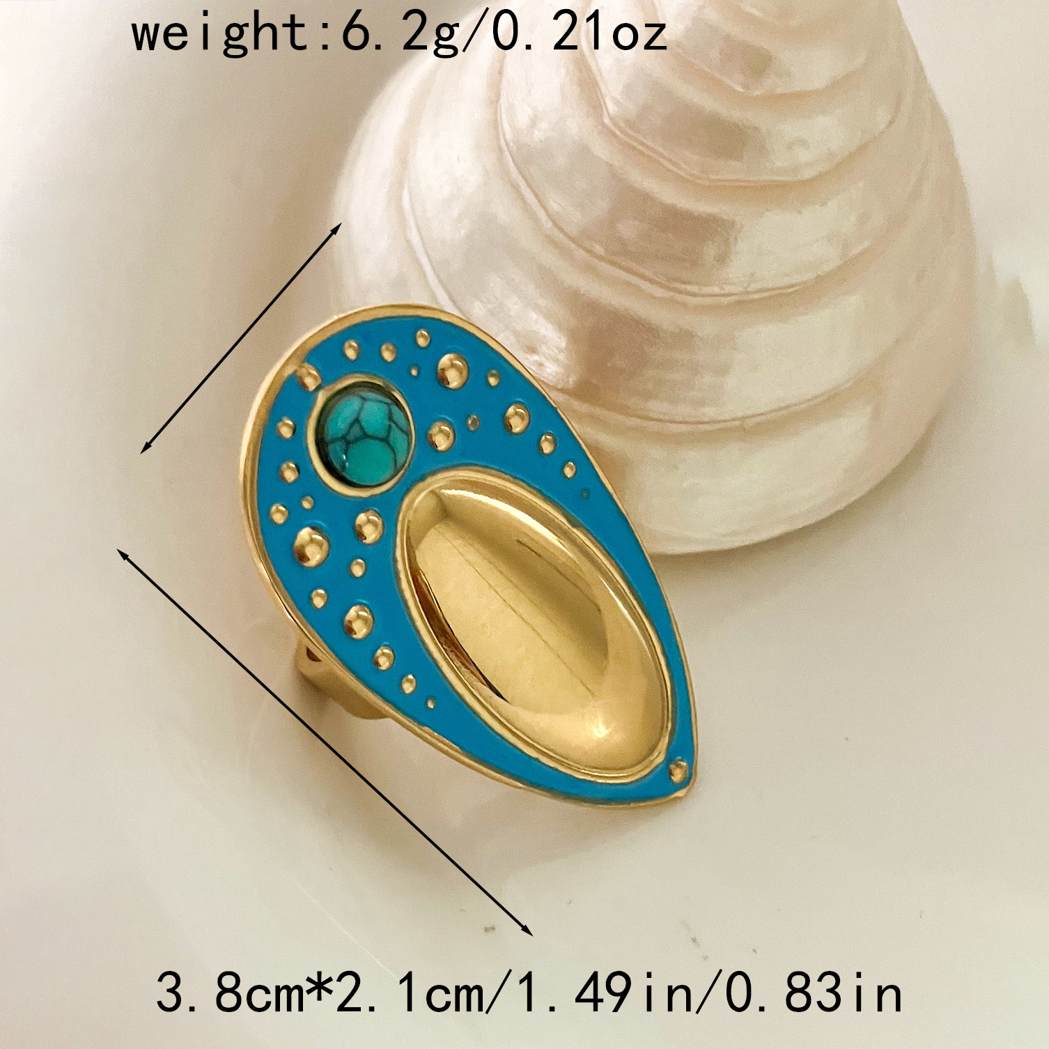 304 Stainless Steel Gold Plated Modern Style Sweet Asymmetrical Enamel Plating Round Water Droplets Turquoise Open Rings display picture 6