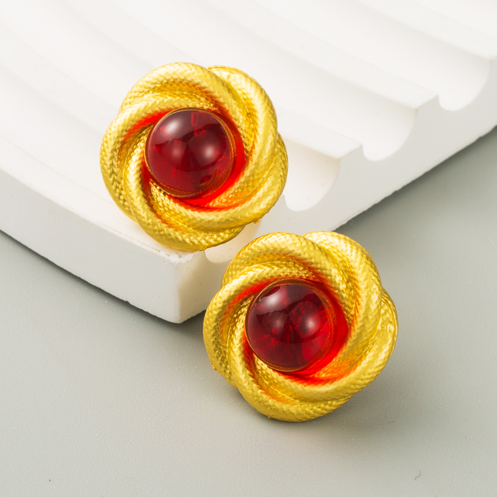 1 Pair Elegant Simple Style Round Inlay Alloy Resin 18K Gold Plated Ear Studs display picture 4