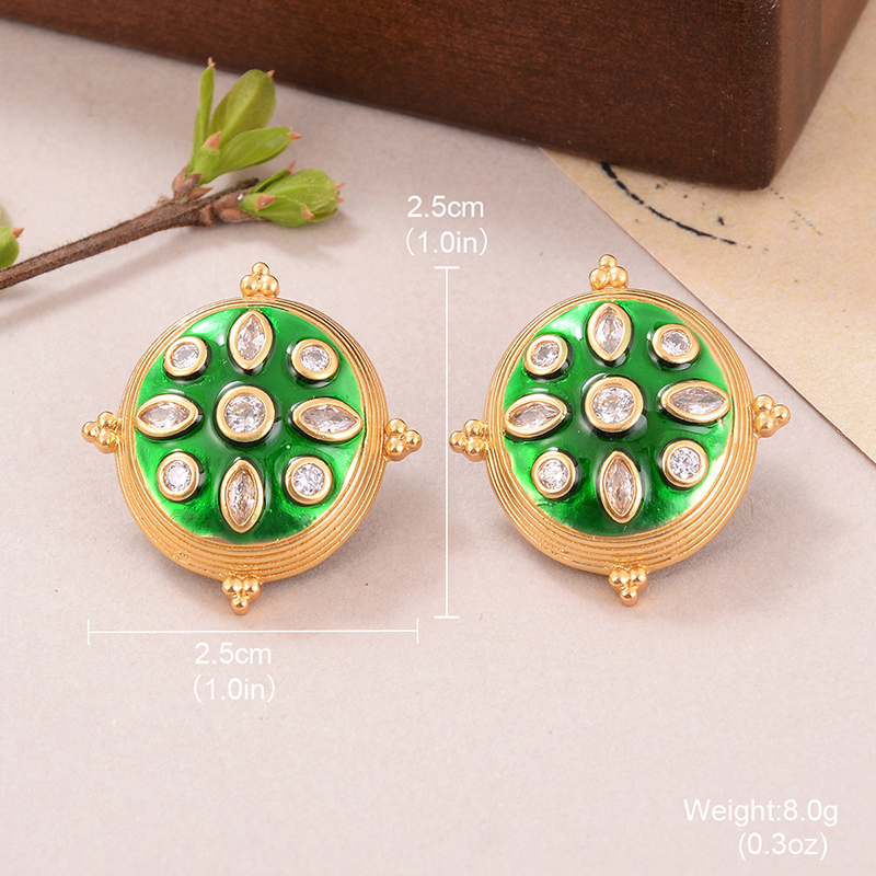 1 Paire Style IG Style Vintage À La Française Tortue Rond Incruster Le Cuivre Zircon Or Médiéval Boucles D'Oreilles display picture 5