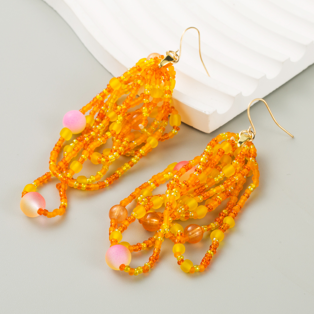 1 Pair Casual Vacation Classic Style Round Beaded Tassel Alloy Resin 18K Gold Plated Drop Earrings display picture 3