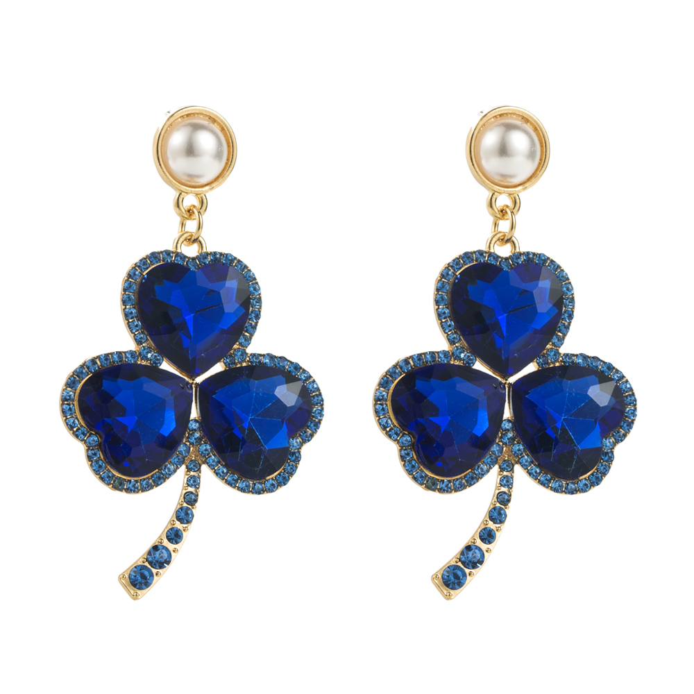 1 Pair Casual Exaggerated Vacation Shamrock Inlay Alloy Rhinestones Glass Pearl 18K Gold Plated Drop Earrings display picture 7