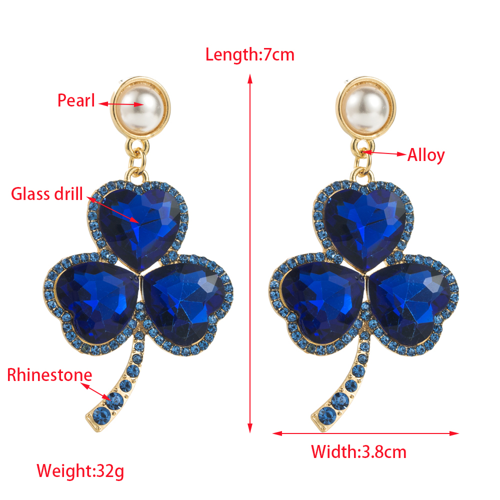 1 Pair Casual Exaggerated Vacation Shamrock Inlay Alloy Rhinestones Glass Pearl 18K Gold Plated Drop Earrings display picture 1