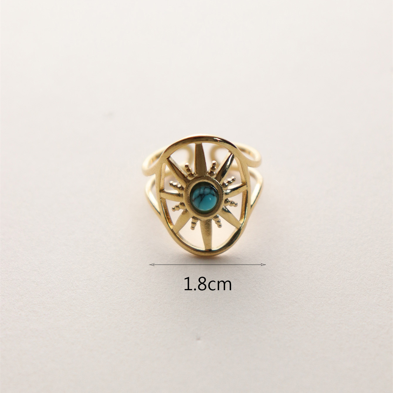 304 Stainless Steel 18K Gold Plated Vintage Style Inlay Sun Oval Eye Natural Stone Open Rings display picture 15