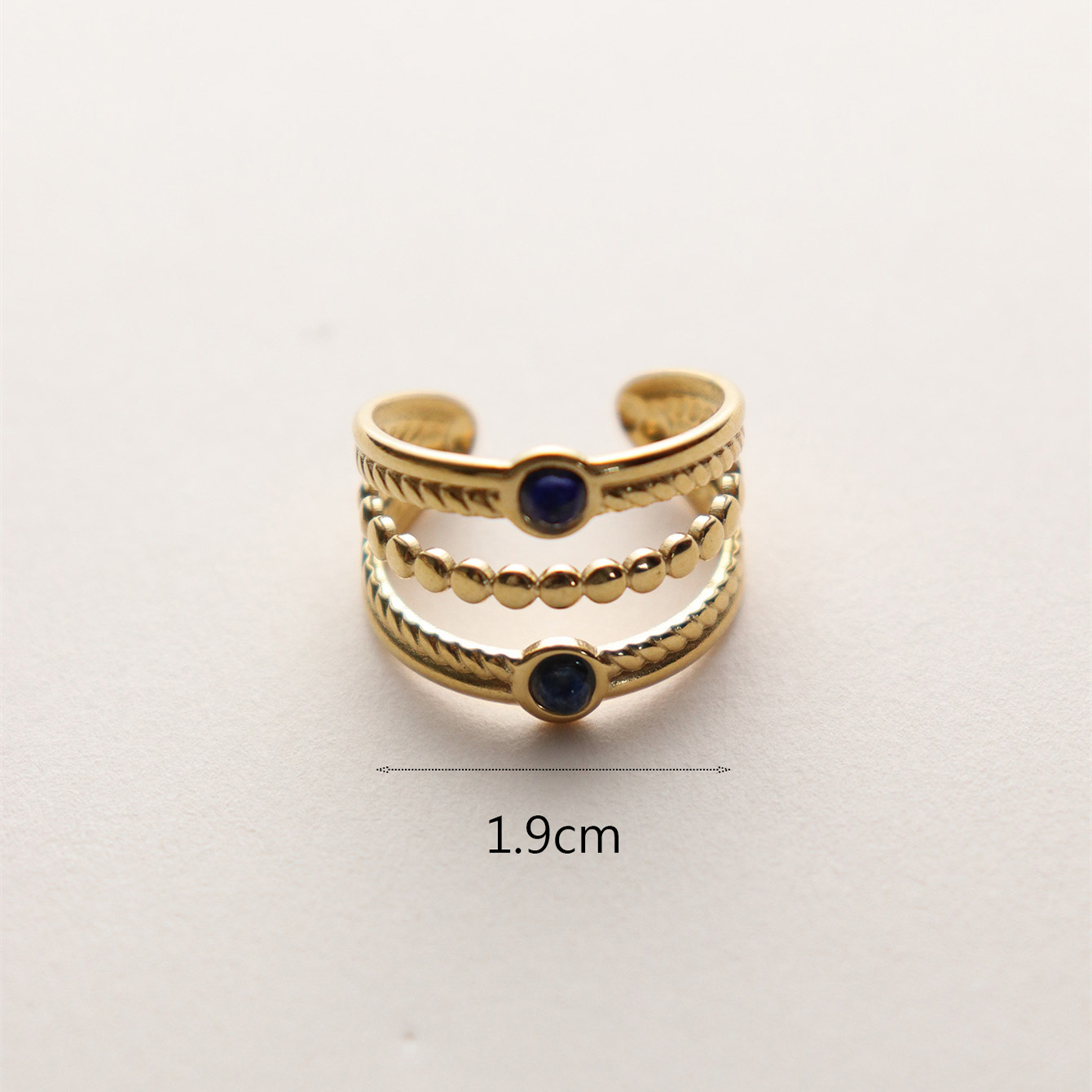 304 Stainless Steel 18K Gold Plated Vintage Style Inlay Sun Oval Eye Natural Stone Open Rings display picture 19