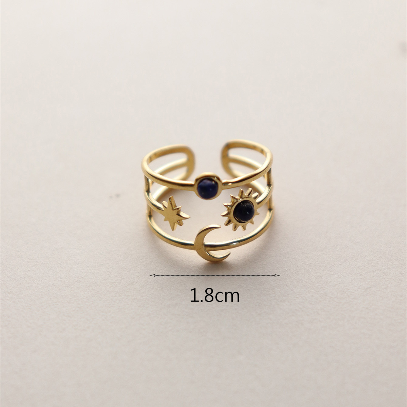 304 Stainless Steel 18K Gold Plated Vintage Style Inlay Sun Oval Eye Natural Stone Open Rings display picture 23