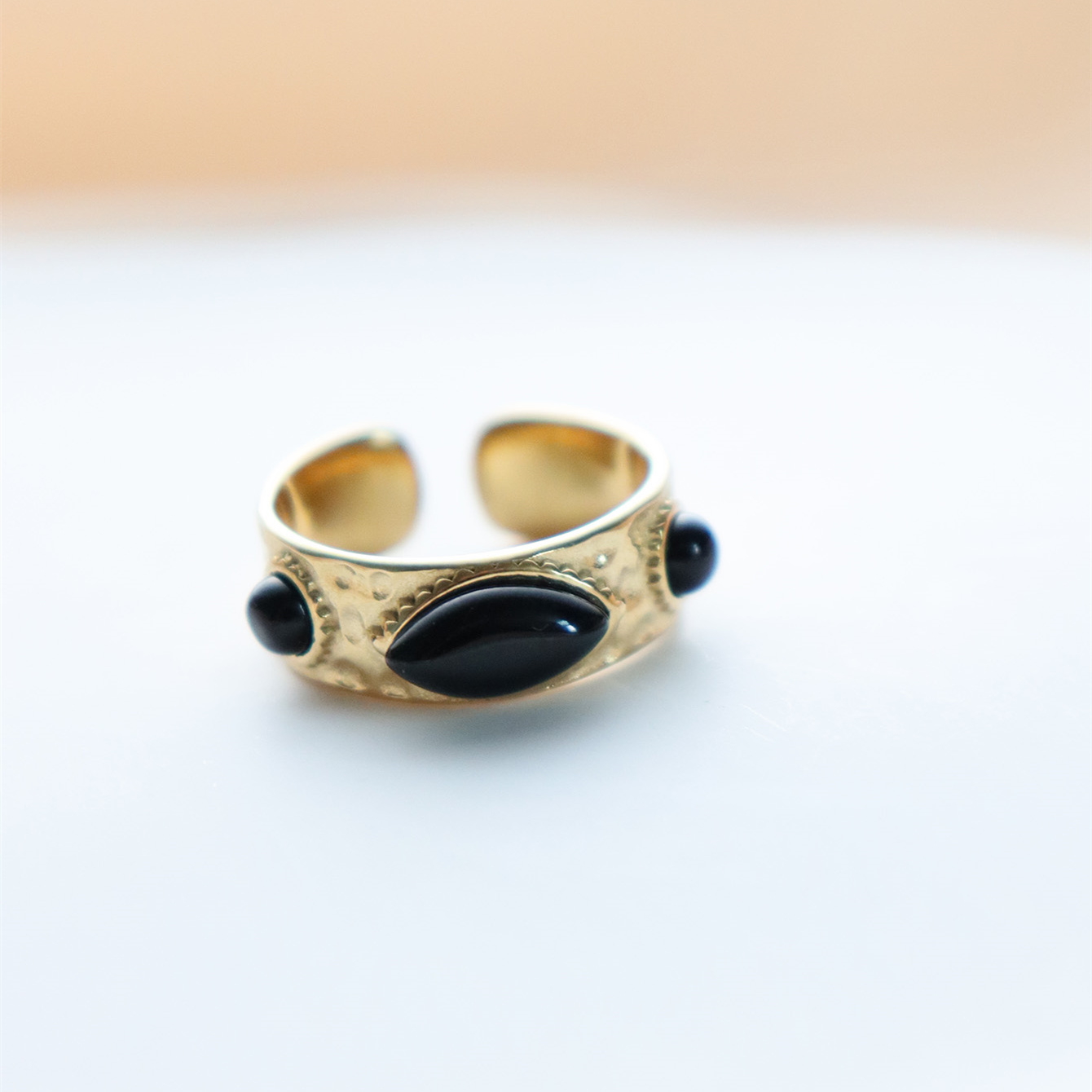 304 Stainless Steel 18K Gold Plated Vintage Style Inlay Sun Oval Eye Natural Stone Open Rings display picture 29