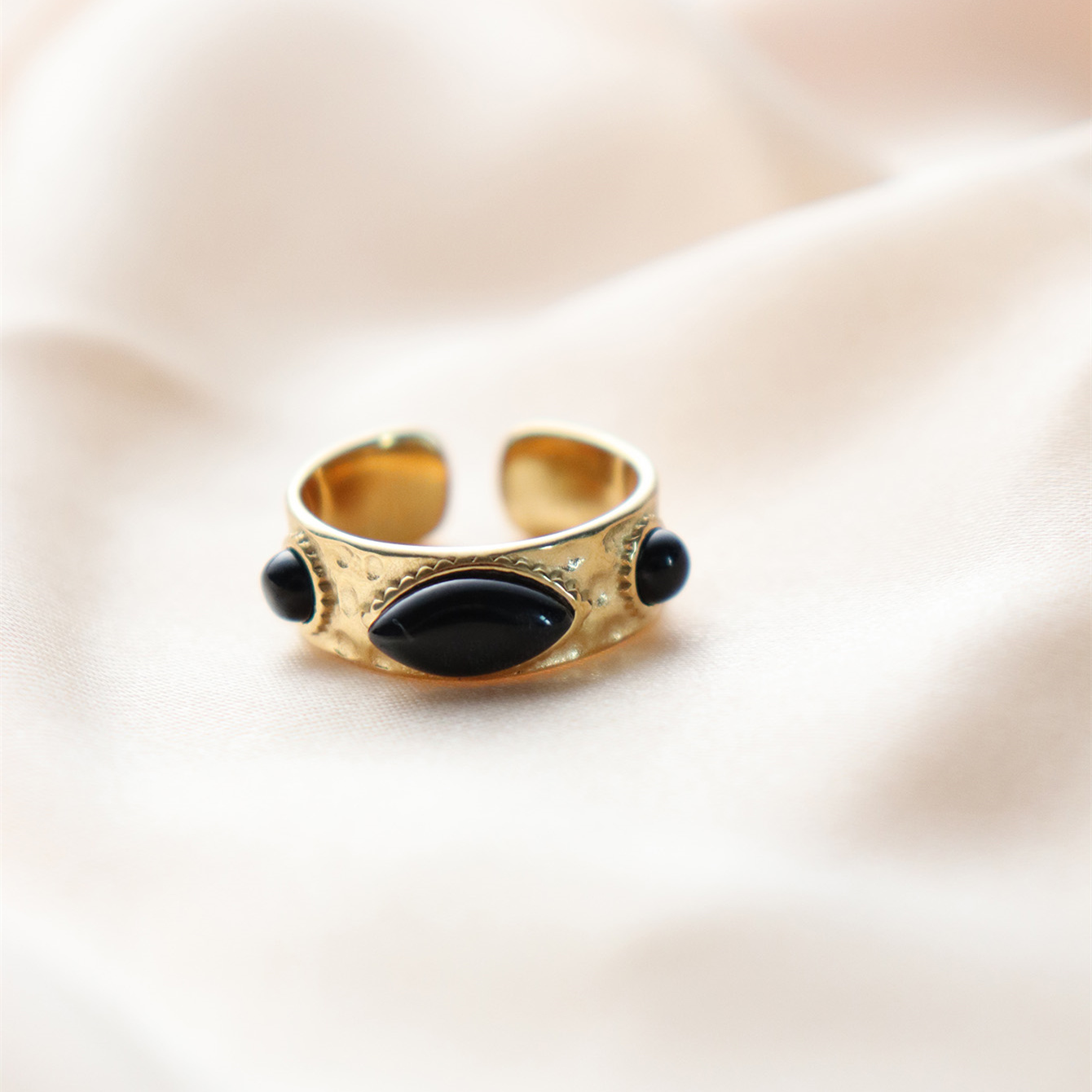 304 Stainless Steel 18K Gold Plated Vintage Style Inlay Sun Oval Eye Natural Stone Open Rings display picture 30