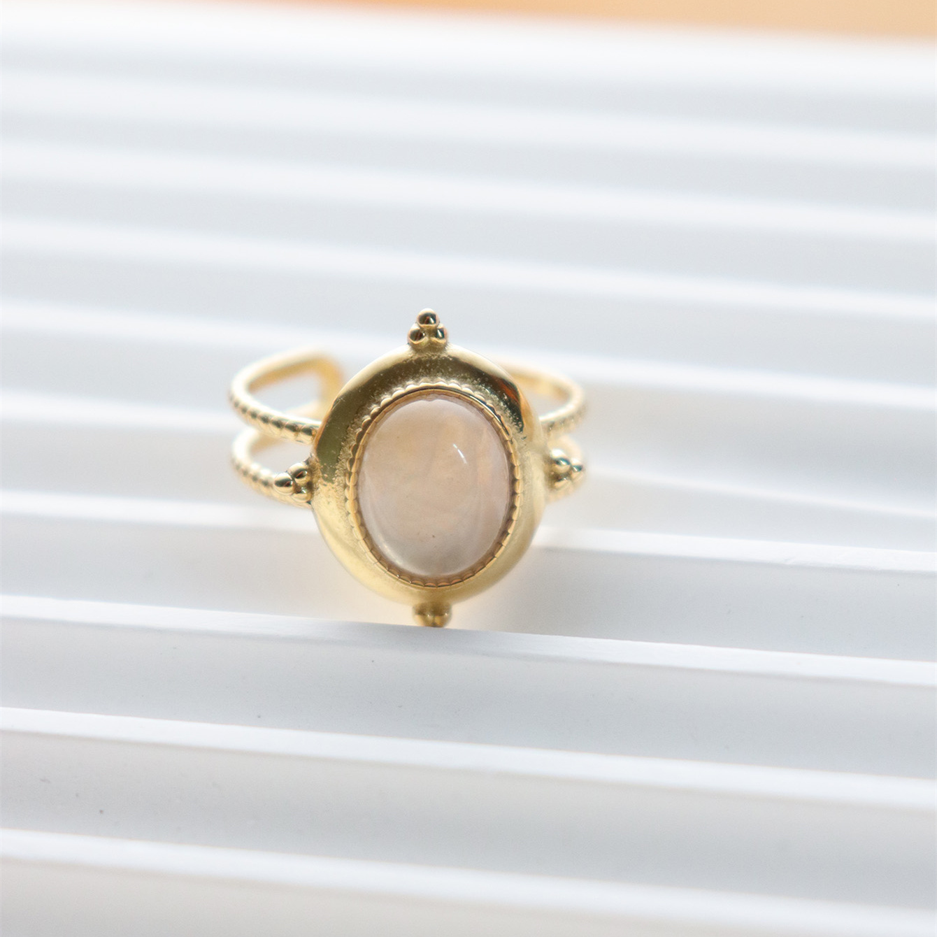 304 Stainless Steel 18K Gold Plated Vintage Style Inlay Sun Oval Eye Natural Stone Open Rings display picture 33