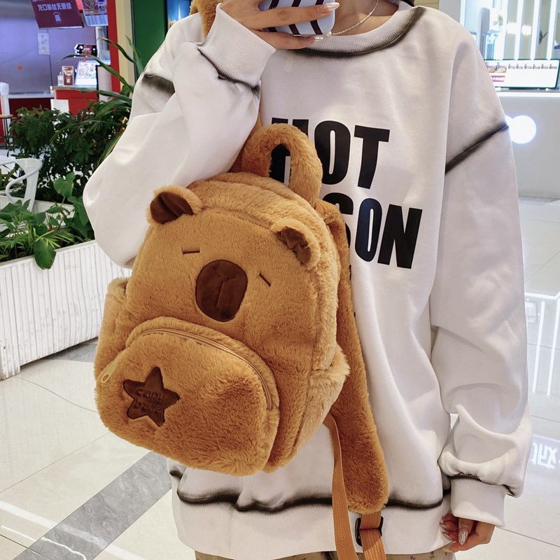 2024 New Plush Backpack Cute Wild Fur Bag Female Cartoon Student Backpack display picture 2