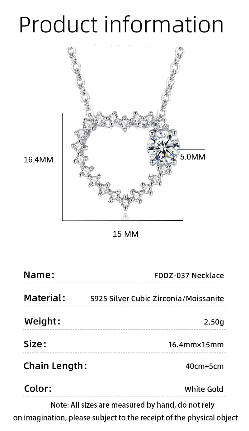 Sterling Silver Vacation Sweet Plating Inlay Heart Shape Moissanite Zircon Pendant Necklace display picture 2